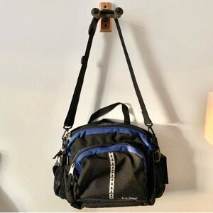 VTG LL BEAN Fanny Pack Blue Canvas Waist Belt Bag Strap Crossover Hiking Korea